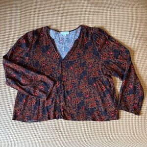 Treasure & Bond Mystic Floral Pattern Button Front Dobby Blouse, Women’s Plus 1X
